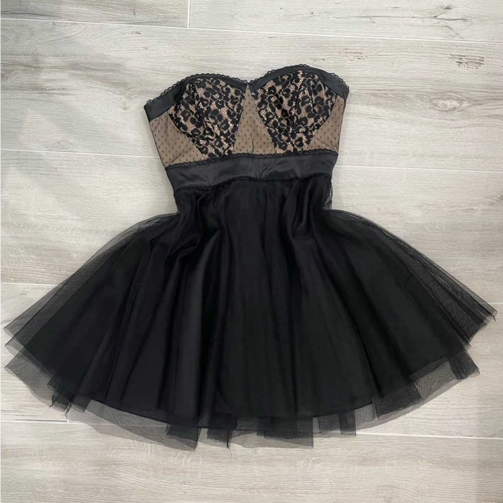 Black Lace Bustier Strapless Mini Dress